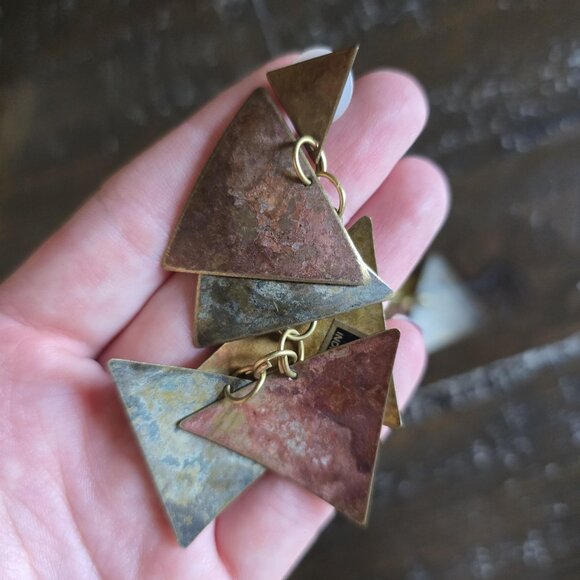 Vintage Lot of 2 Pairs Geometric Earrings Wood Metal Boho Festival Dangle MCM - Picture 6 of 8